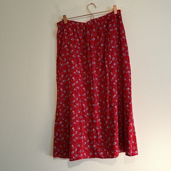 Red Vintage Floral Print A-Line Skirt Size Medium P - Picture 3 of 7